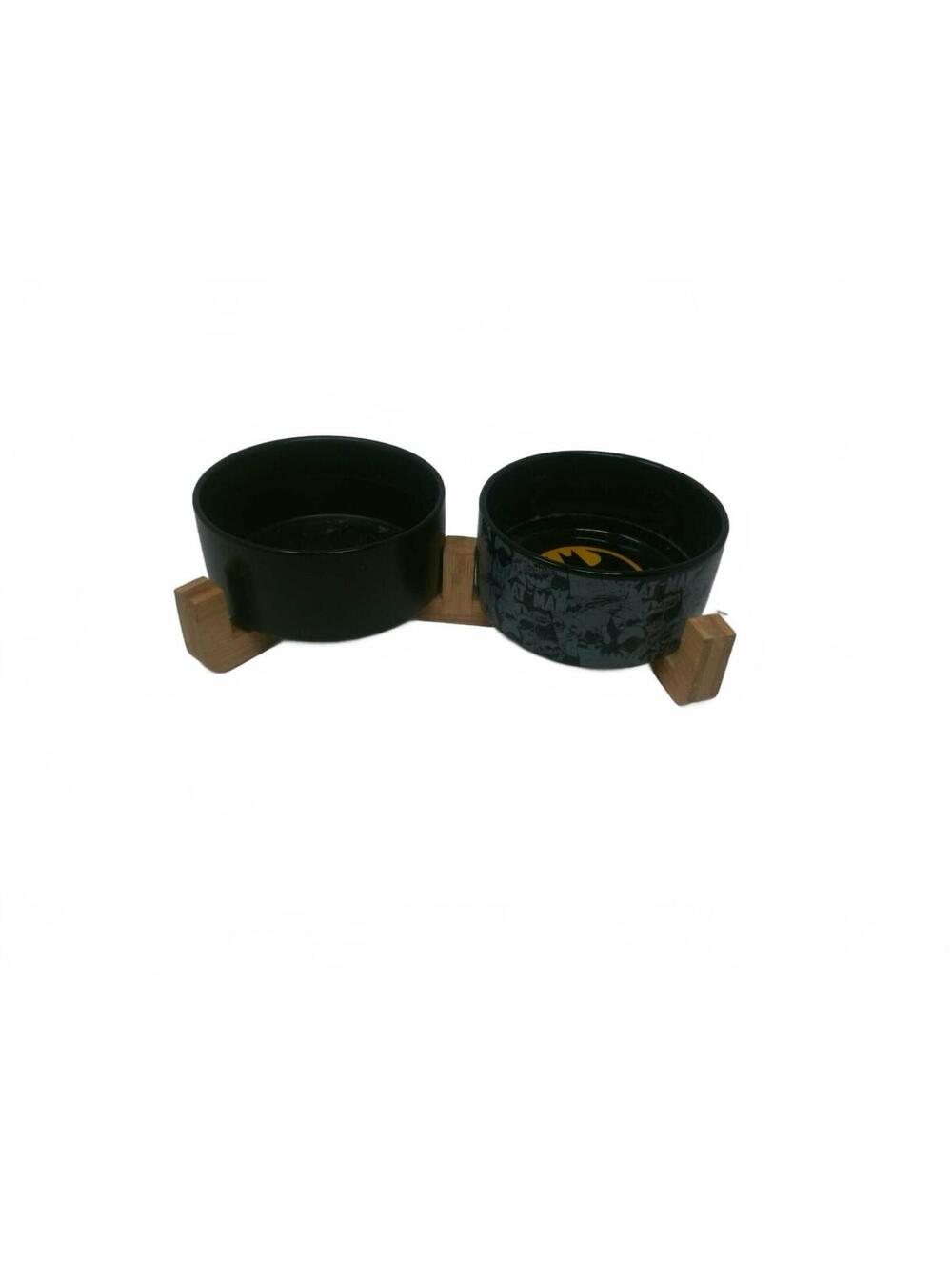 Batman Themed Double Dog Bowls with Wooden Stand